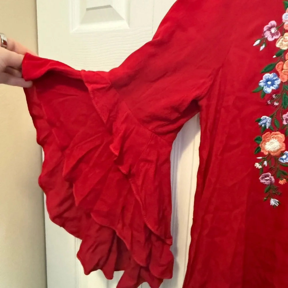 Umgee Red Embroidered Floral Tunic Dress Size XL Boho - Picture 5 of 7